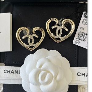 CHANEL, Jewelry, Chanel 23k Gold Crystal Cc Logo Large Hoop Earrings New  With Tags Receipt